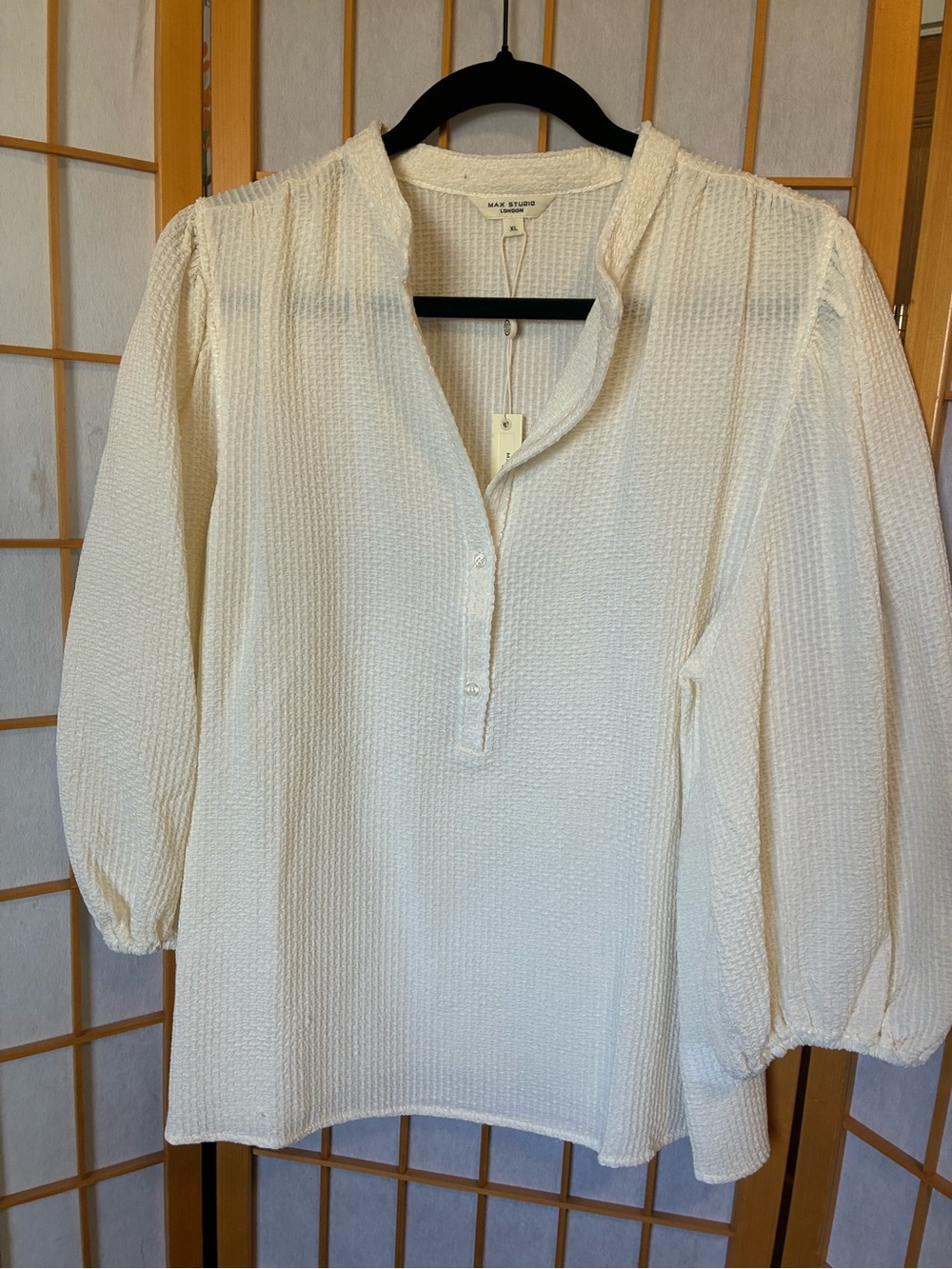 Max Studio Ivory Textured Split-Neck Blouse
